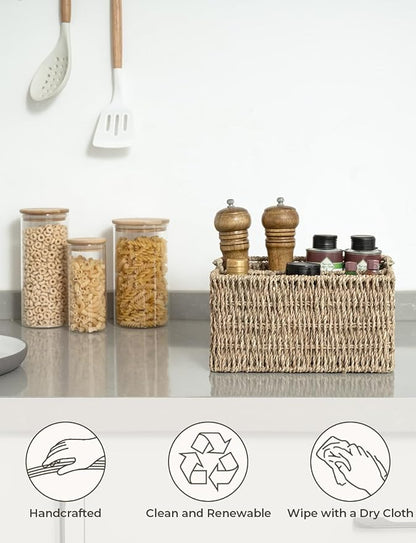 StorageWorks Wicker Flatware Organizer, Hand Woven Seagrass Cutlery Holder - Image 4