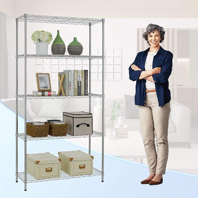 BestOffice | 5-Tier Wire Shelf | 36" x 14" x 72" | Chrome | Storage Shelves - Image 4