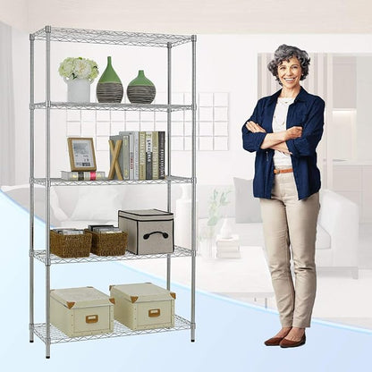 BestOffice | 5-Tier Wire Shelf | 36" x 14" x 72" | Chrome | Storage Shelves - Image 4