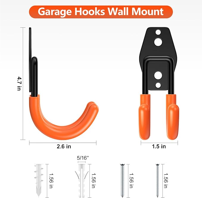 Garage Hooks with Anti-Slip Coating, Heavy Duty Wall Mount Storage Hooks - Image 2