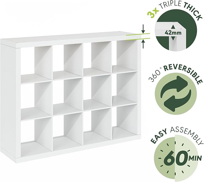 Furinno Cubicle Book Shelf, 12-Cube Bookshelf, Triple Thick Frame Cube Storage - Image 5