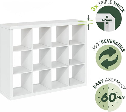 Furinno Cubicle Book Shelf, 12-Cube Bookshelf, Triple Thick Frame Cube Storage - Image 5