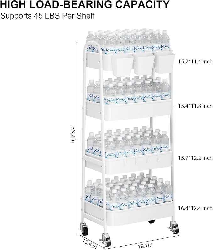 White 4 Tier Rolling Cart Metal - Image 9