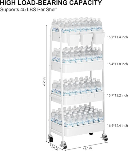 White 4 Tier Rolling Cart Metal - Image 9