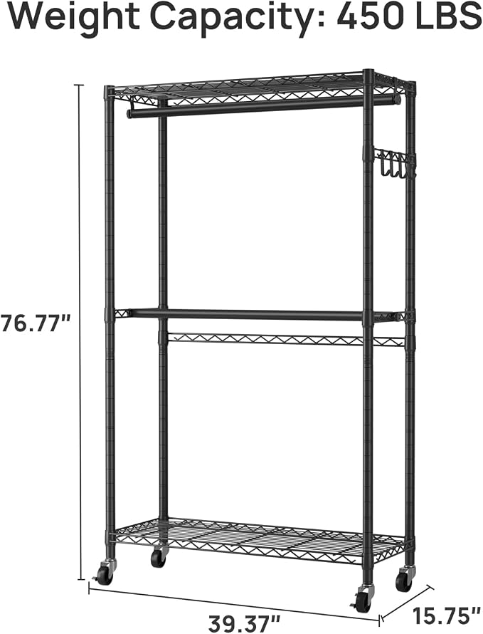 Golpart Heavy Duty Rolling Clothes Rack Wheels Portable Metal Garment Rack | - Image 3