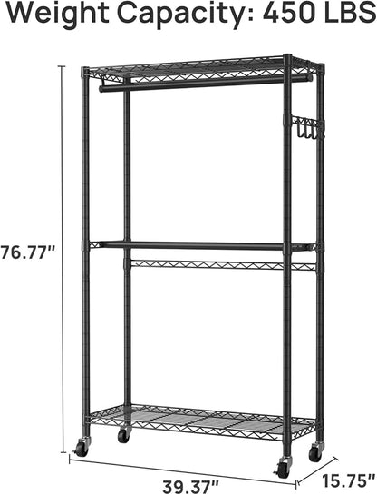 Golpart Heavy Duty Rolling Clothes Rack Wheels Portable Metal Garment Rack | - Image 3