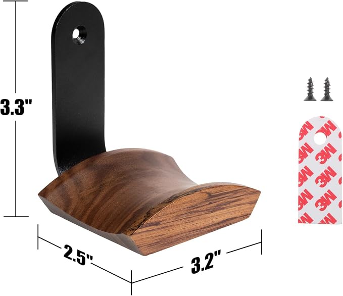 Walnut Wood Headphone Wall Mount Holder, 2 Pack Curved Headset Hangers - Image 6