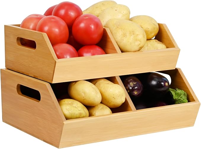 Ollieroo Bamboo Stackable Storage Bin, Pantry Organizer and Storage Baskets - Image 8