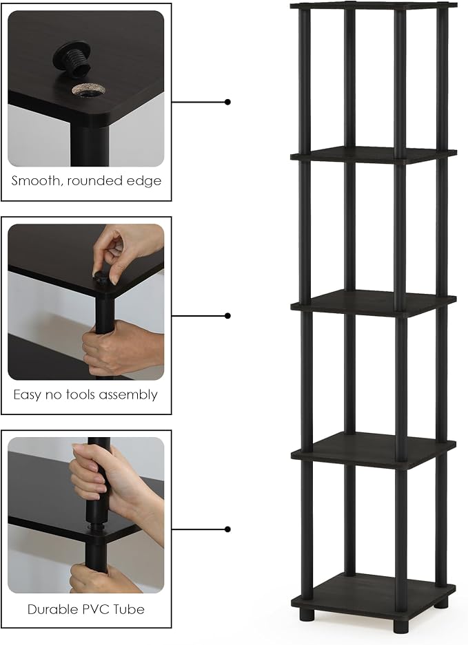 FURINNO Turn-N-Tube 5-Tier Corner Square Rack Display Shelf, Espresso/Black - Image 8