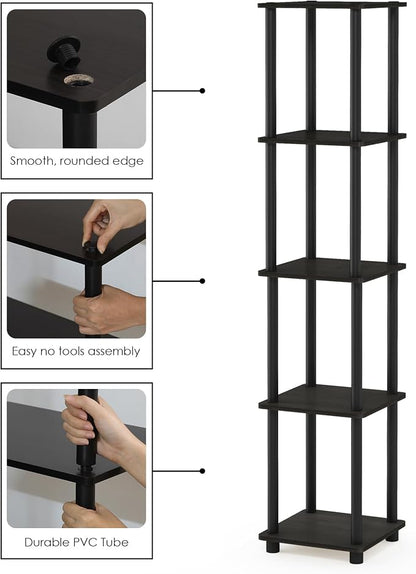 FURINNO Turn-N-Tube 5-Tier Corner Square Rack Display Shelf, Espresso/Black - Image 8
