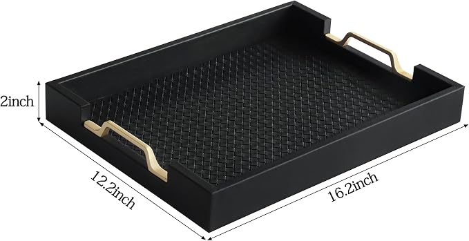 HofferRuffer Faux Leather Rectangle Serving Tray Decor Platter - Image 2