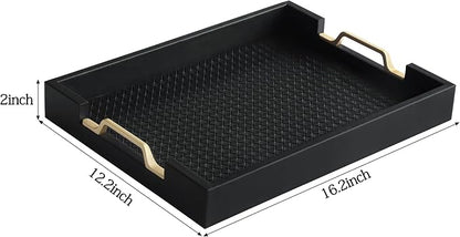 HofferRuffer Faux Leather Rectangle Serving Tray Decor Platter - Image 2