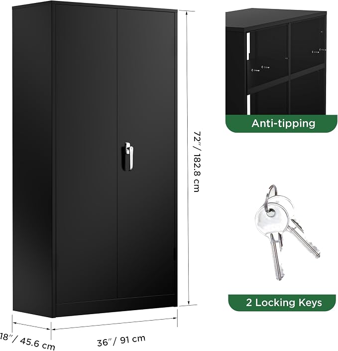 Greenvelly Metal Garage Storage Cabinet, 72” Lockable Storage Cabinet - Image 3