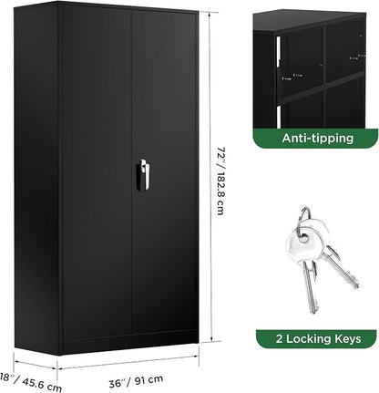 Greenvelly Metal Garage Storage Cabinet, 72” Lockable Storage Cabinet - Image 3