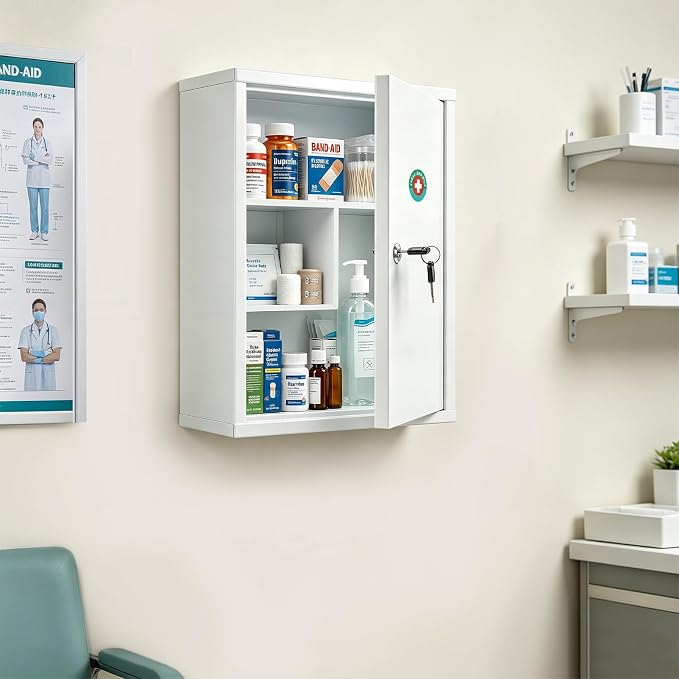 KYODOLED Wall Mount Locking Medicine Cabinet, Large Capacity First Aid Cabinet - Image 2