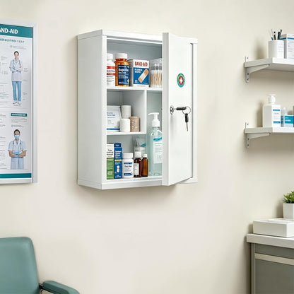 KYODOLED Wall Mount Locking Medicine Cabinet, Large Capacity First Aid Cabinet - Image 2