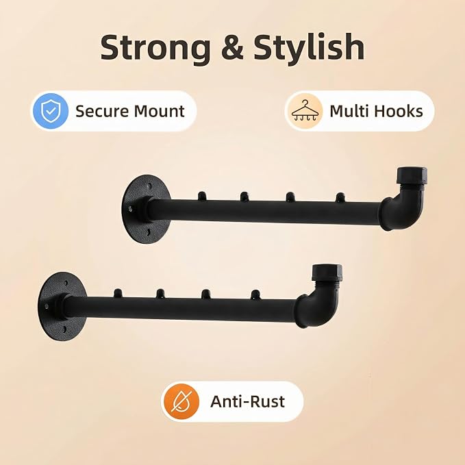 Homeyeeng Industrial Wall Pipe Clothes Bar - Image 4