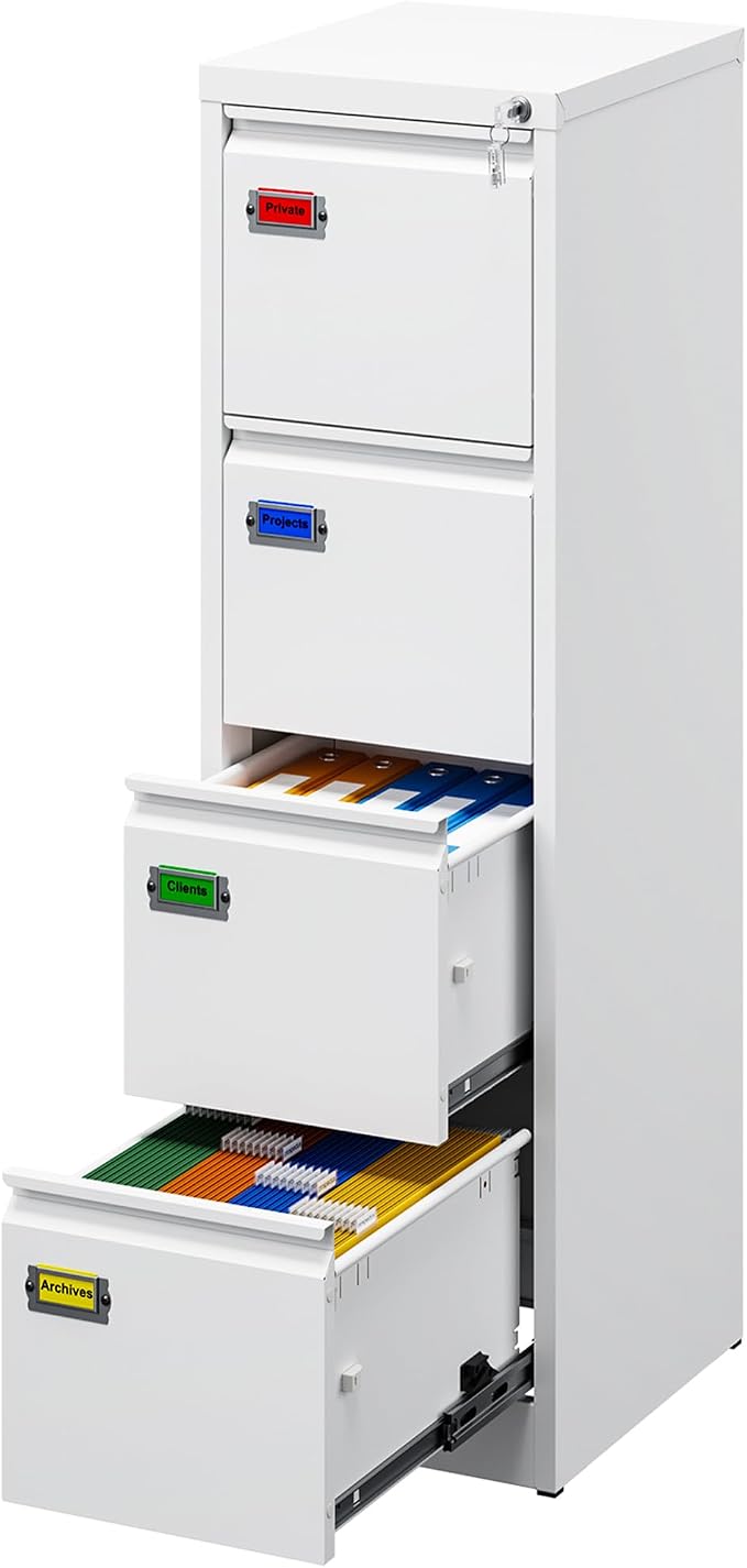 4-Drawer File Cabinet, 16.3" Deep Vertical Filing Cabinet by PEUKC