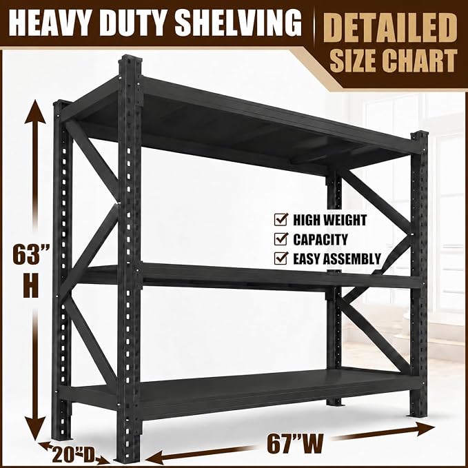 67" W Heavy Duty Garage Shelving, 6000 LBS Metal Storage Shelves - Image 2