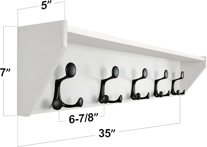 SKOLOO Wall Shelf with Hooks, 35-Inch White Coat Rack Wall Mount with Shelf - Image 2