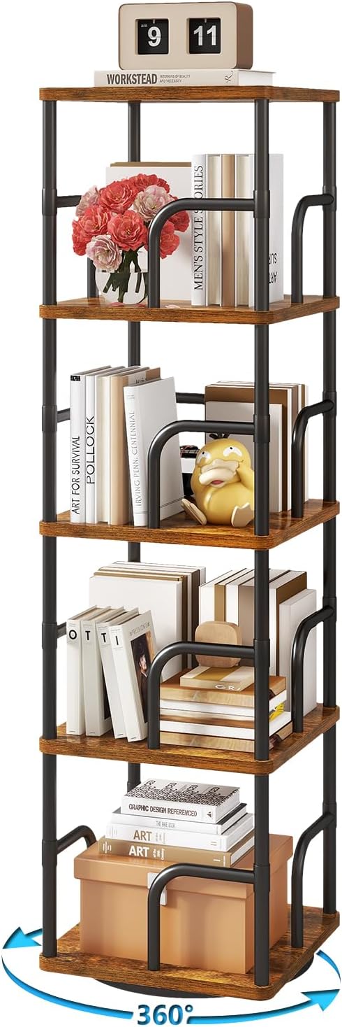IBUYKE 5 Tier Rotating Bookshelf, Square Bookcases by IBUYKE