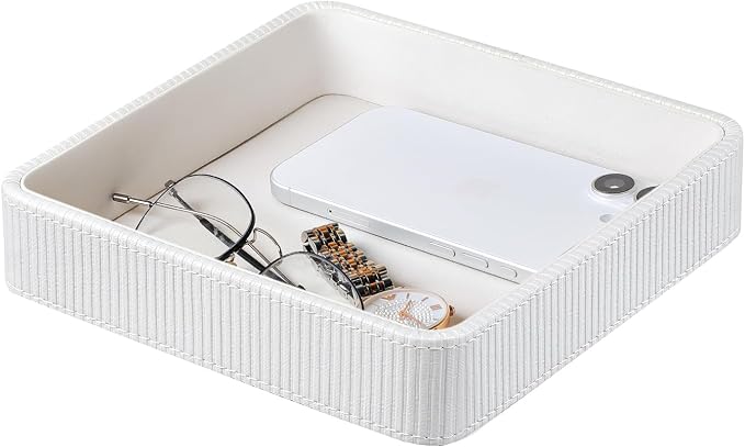 PU Leather Valet Tray Organizer, Small Nightstand Organizer Bedside Desktop by Cretkhp