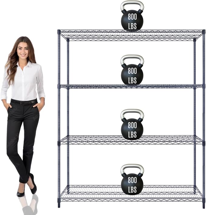 60"x18"x72" Prime Heavy Duty Black 4-Tier Wire Shelving NSF 3200 LBS MAX by StimulateLiving