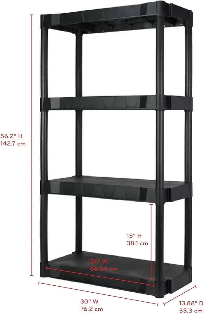 Plastic 4-Tier 56.2" H x 30"" W x 13.8" D Shelf, 280lb Total Capacity - Image 2