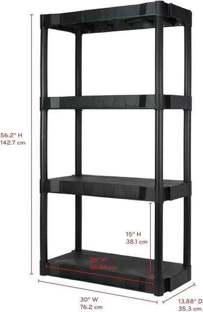 Plastic 4-Tier 56.2" H x 30"" W x 13.8" D Shelf, 280lb Total Capacity - Image 2
