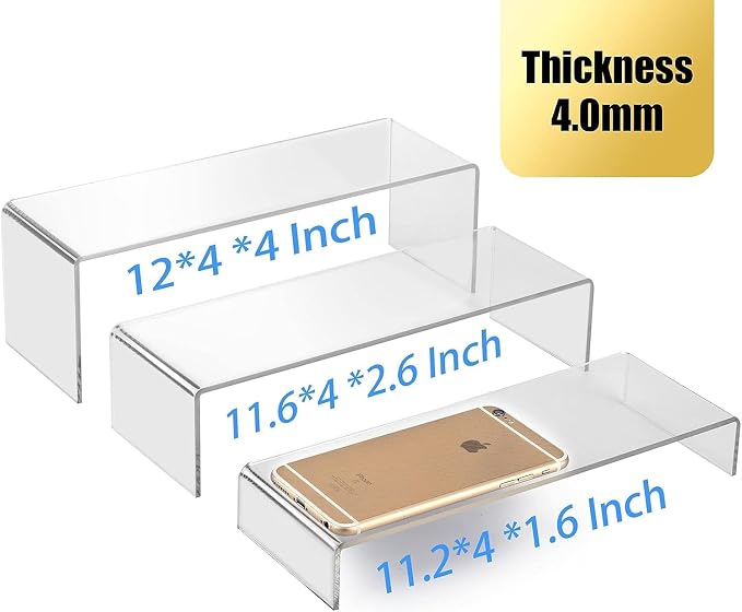 ANDGOO 12 Pack Large Acrylic Risers, 4 Set Clear Rectangular Stands - Image 3