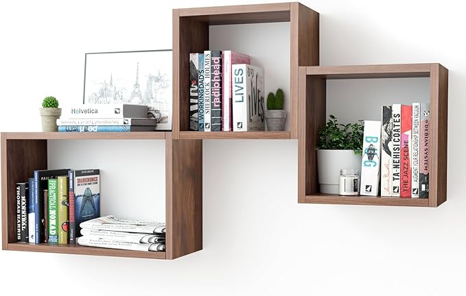 Wall Mount Shelf Set of 3, Floating Cube Shelves by Kaboon
