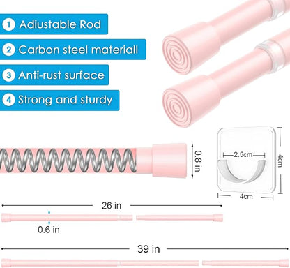 MEXAU 1Pack Spring Tension Curtain Rod 26-39 inch Pink Small Tension Rod | - Image 3