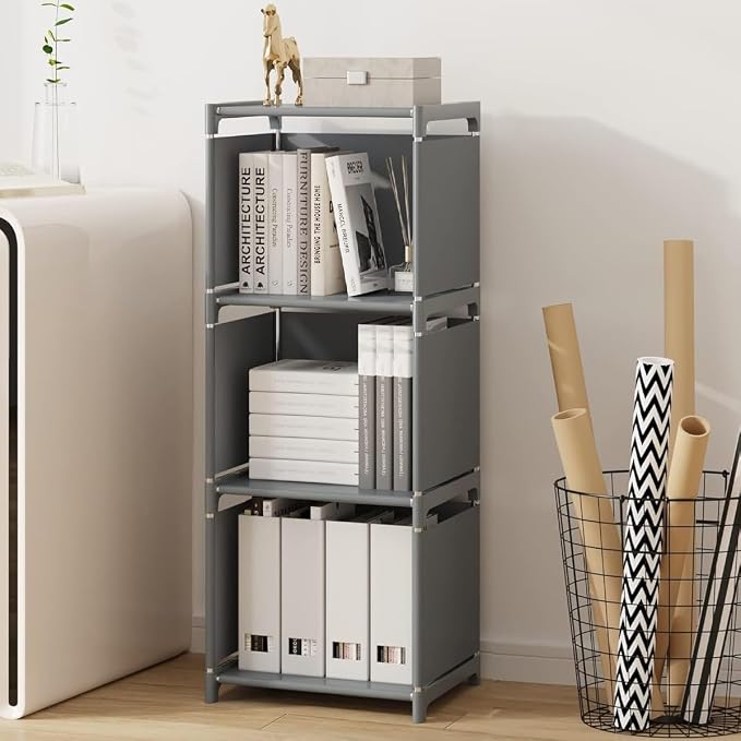 RIIPOO Book Shelf, 3-Cube Storage Organizer, Metal & Fabric Bookcase - Image 5