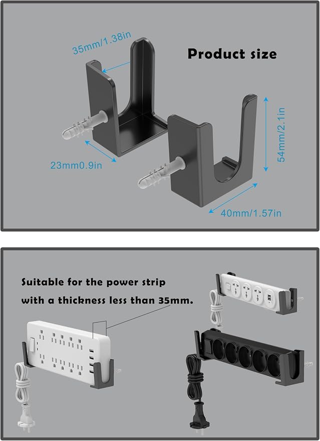 Power Strip Wall Mount Holder, Under Desk Power Strip Holder, Punch Free Socket - Image 2