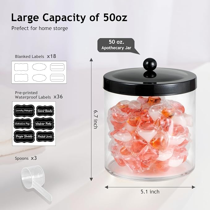 3 Pack 50 Oz Large Plastic Apothecary Jar - Image 3