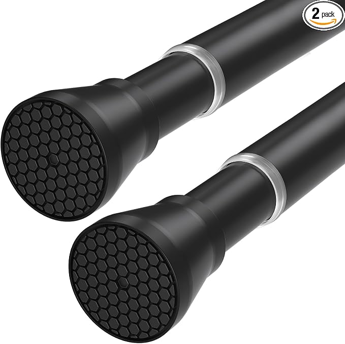 Black Tension Rods for Windows 28 to 48 Inch 2 Pack Spring Curtains Rod Tension by QINGYUN