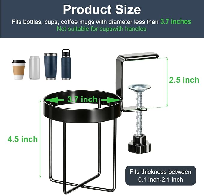 MYITYARD Desk Cup Holder Clamp, Anti-Spill Clip On Table Cup Holder, Rotatable - Image 2