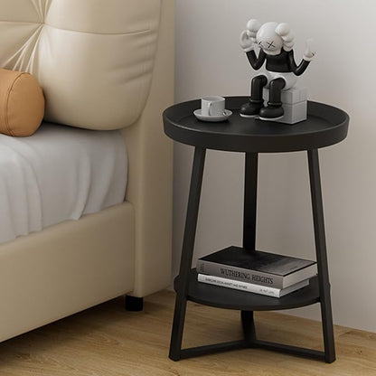 Gadroad Round End Table with Storage Shelf, 2 Tier Farmhouse Side Table - Image 2
