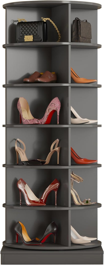 HomVent Rotating Shoe Rack, Wooden 6-Tier Spinning Shoe Rack Tower | 360° - Image 5