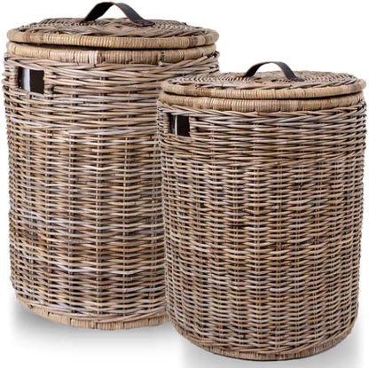 The Basket Lady Round Wicker Laundry Hamper, 19 in Dia x 25 in H, Serene Grey… - Image 3
