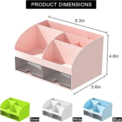 COMFYROOM Desk Organizer with 6 Compartments and 2 Drawers, Plastic Makeup - Image 2