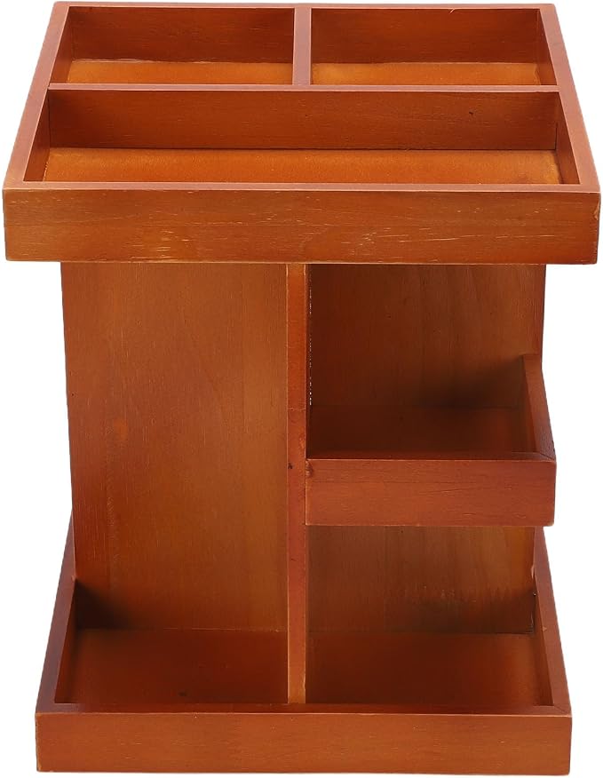 360 Rotating Makeup Organizer Wooden Cosmetic Storage Carousel by Unknown