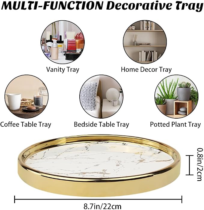 Round Marble Decorative Tray, Coffee Table, Perfumes and Home Decor, Luxury - Image 5