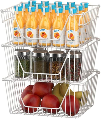 Slideep 14" Large Bin Baskets Stacking Baskets Sturdy Metal Wire Storage - Image 3