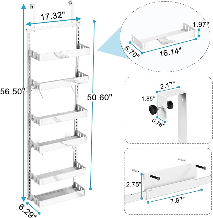 bukfen Over the Door Pantry Organizer, 6-Tier Adjustable Basket Kitchen Pantry - Image 3