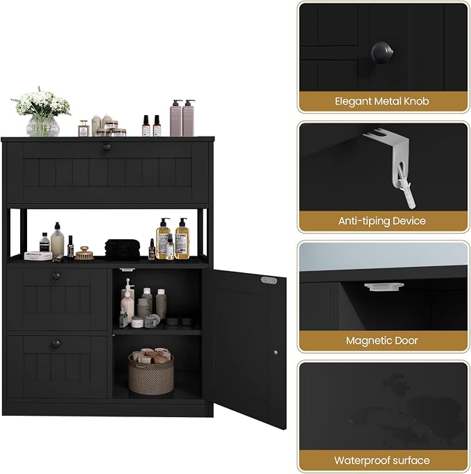 GRUSIGN Storage Cabinet, Modern Bathroom Floor Storage Cabinet Organizer - Image 7