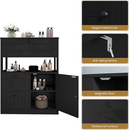 GRUSIGN Storage Cabinet, Modern Bathroom Floor Storage Cabinet Organizer - Image 7