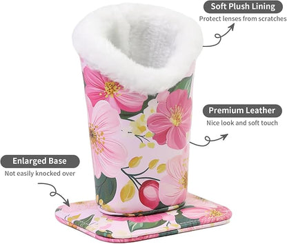 Plush Lined Eyeglasses Holder, Cute Magnetic PU Leather Glasses Stand Case - Image 2