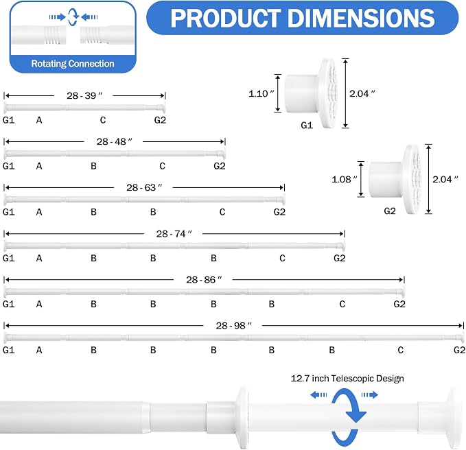 No Drilling Closet Rod, Adjustable White Closet Rod, 28-98 Inches Closet - Image 5