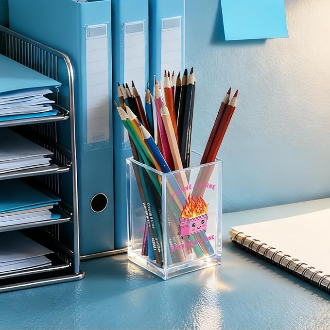 It's Fine I'm Fine Everything Is Acrylic Makeup Brush Pencil Holder Cup - Image 4
